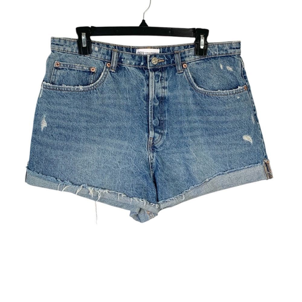 Zara High Waist Distressed Denim Shorts Size 12